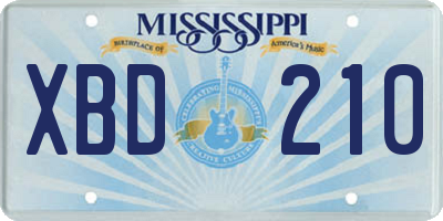 MS license plate XBD210