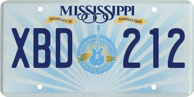MS license plate XBD212