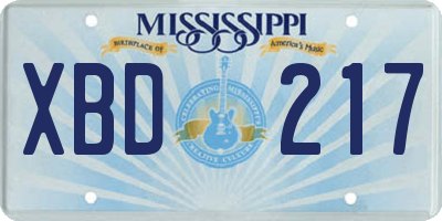 MS license plate XBD217