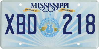 MS license plate XBD218