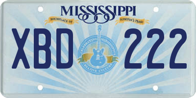 MS license plate XBD222