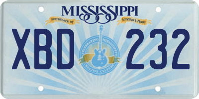 MS license plate XBD232