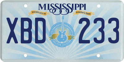 MS license plate XBD233