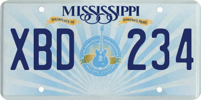MS license plate XBD234