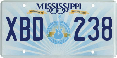MS license plate XBD238