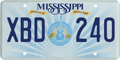MS license plate XBD240