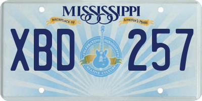 MS license plate XBD257