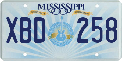 MS license plate XBD258