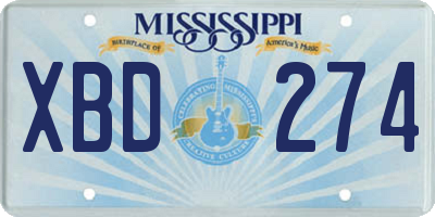 MS license plate XBD274