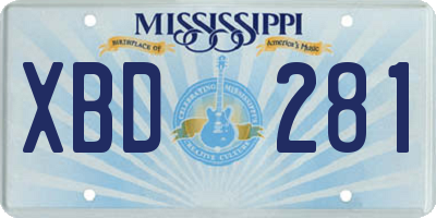 MS license plate XBD281