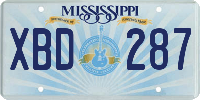 MS license plate XBD287