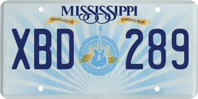 MS license plate XBD289