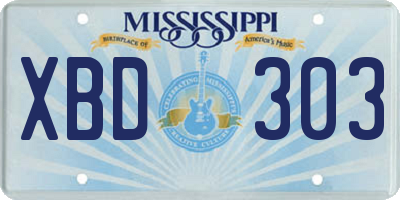 MS license plate XBD303