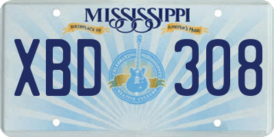 MS license plate XBD308