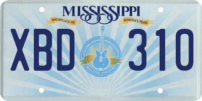 MS license plate XBD310