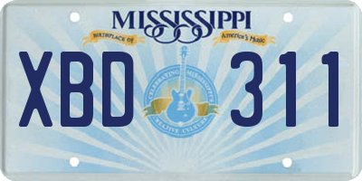 MS license plate XBD311