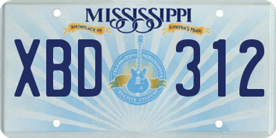 MS license plate XBD312