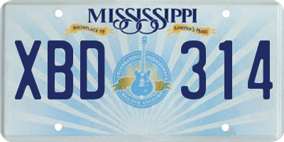 MS license plate XBD314