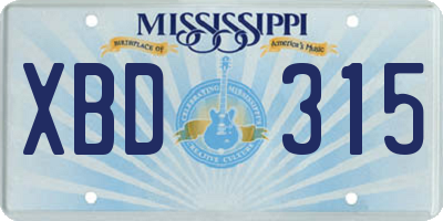 MS license plate XBD315