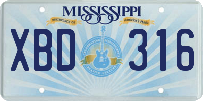 MS license plate XBD316