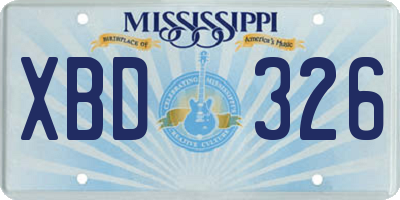 MS license plate XBD326