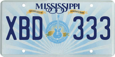 MS license plate XBD333