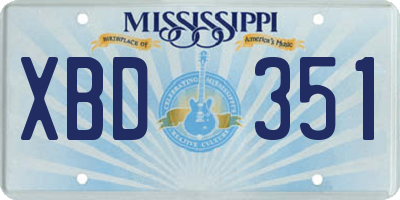 MS license plate XBD351