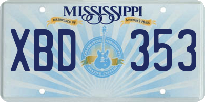 MS license plate XBD353