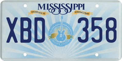 MS license plate XBD358