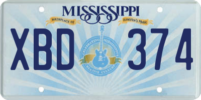 MS license plate XBD374