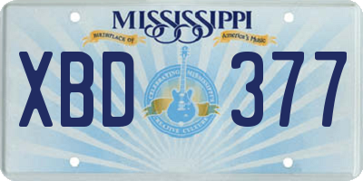 MS license plate XBD377