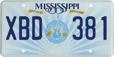 MS license plate XBD381