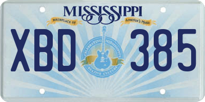MS license plate XBD385