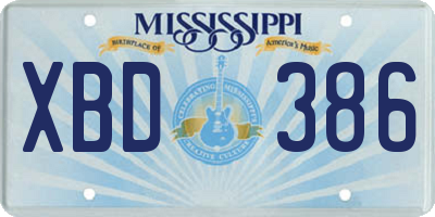 MS license plate XBD386