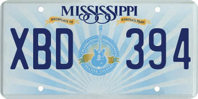 MS license plate XBD394