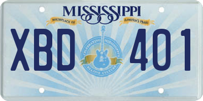 MS license plate XBD401