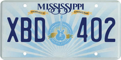 MS license plate XBD402