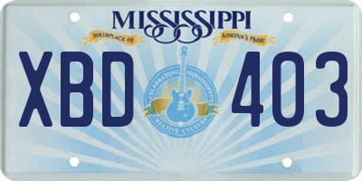 MS license plate XBD403