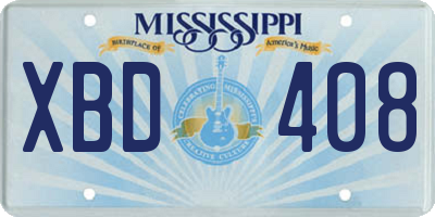 MS license plate XBD408