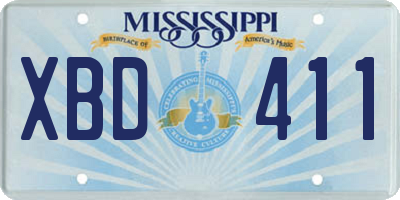 MS license plate XBD411