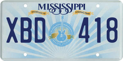 MS license plate XBD418
