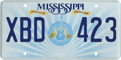 MS license plate XBD423