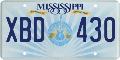 MS license plate XBD430