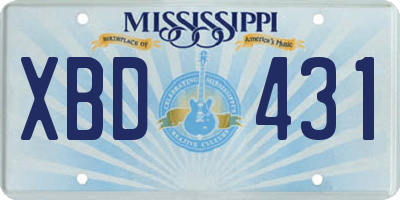 MS license plate XBD431