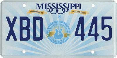 MS license plate XBD445