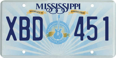 MS license plate XBD451