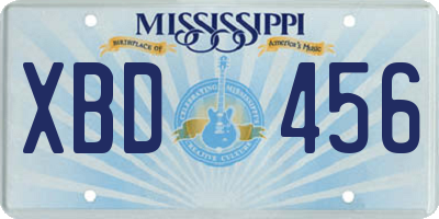 MS license plate XBD456