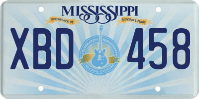 MS license plate XBD458
