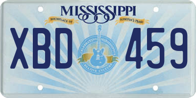 MS license plate XBD459