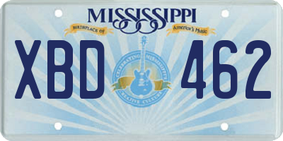 MS license plate XBD462